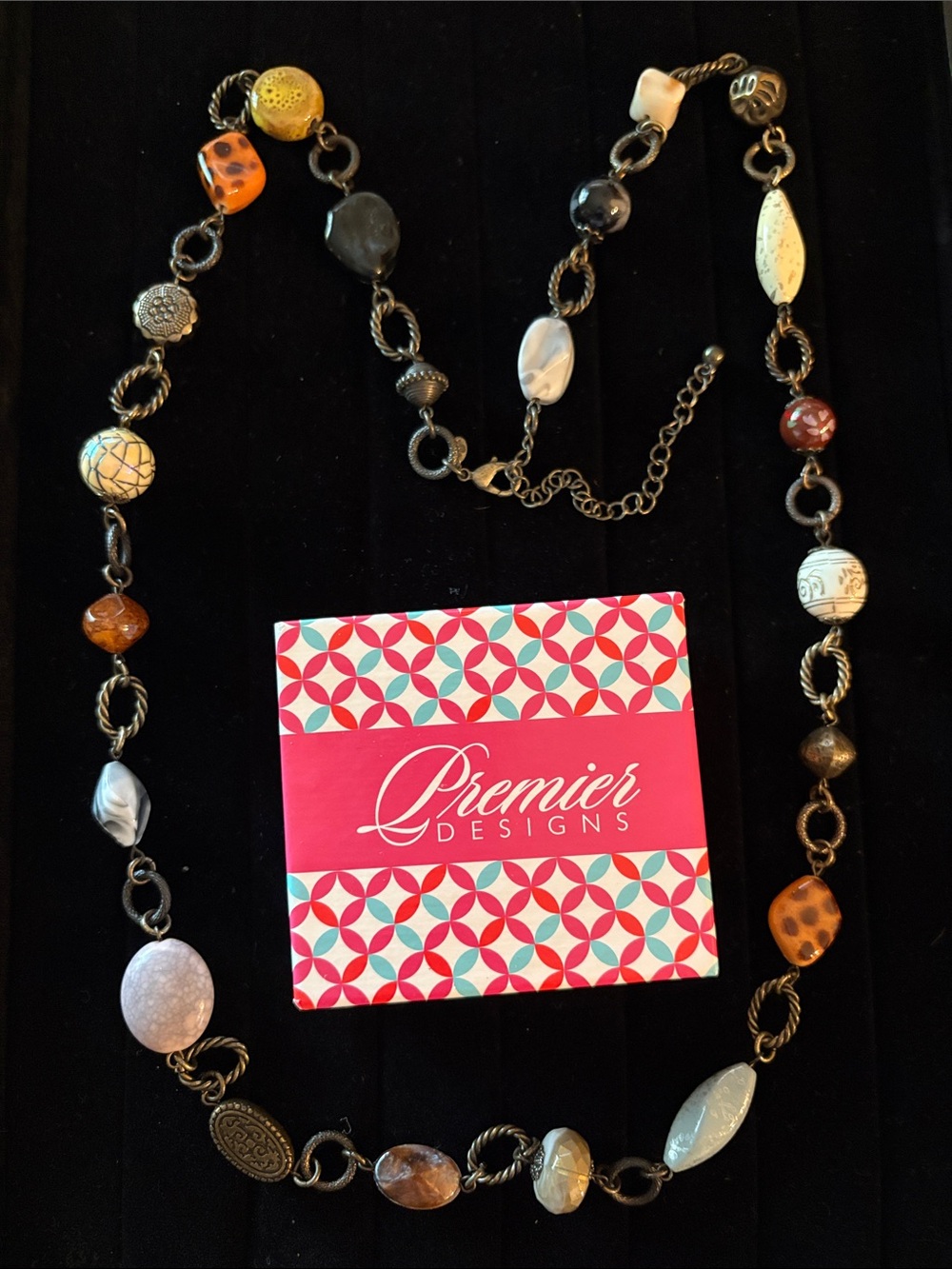 Premier Designs Multicolor Beaded Necklace with Orange and Cream Accents